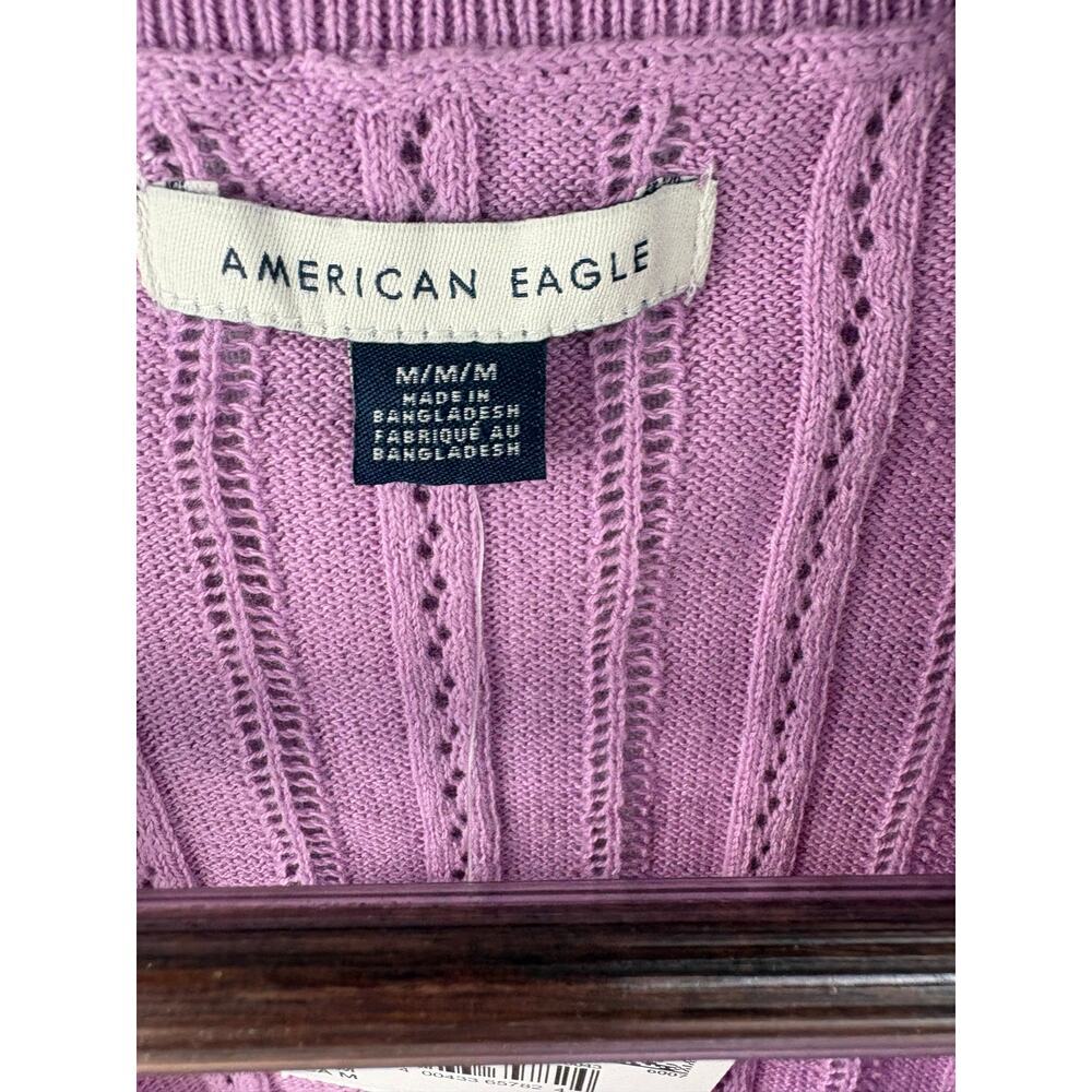 Women’s American Eagle Medium Lilac Knit Short Sleeve 3/4 Button Shirt - Picture 4 of 6